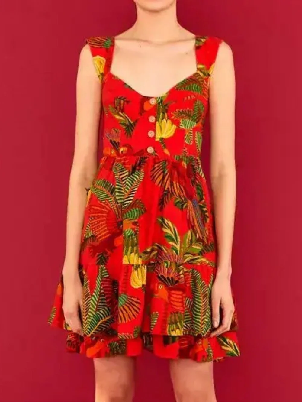 FARM RIO | $199 Red Forest Birds Mini Dress